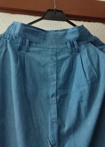 Mavi Uzun Düğmeli Kadın Kot Etek - Görsel 2