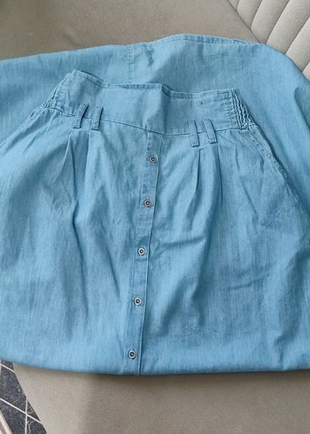 Mavi Uzun Düğmeli Kadın Kot Etek - Görsel 5
