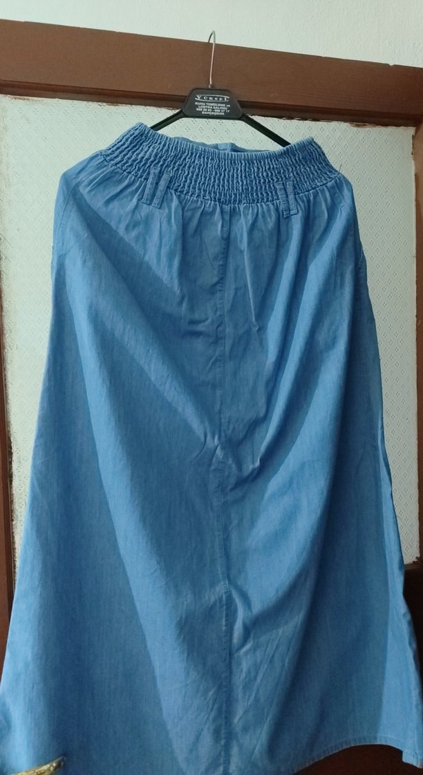 Mavi Uzun Düğmeli Kadın Kot Etek - Görsel 3