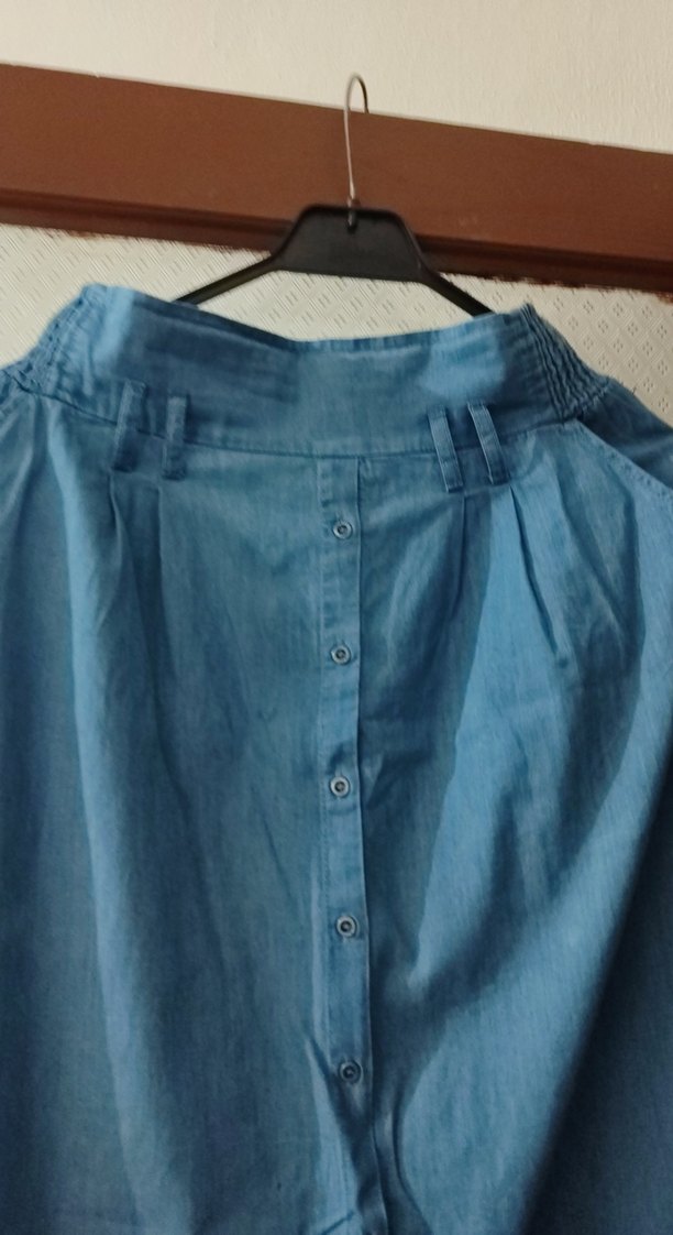 Mavi Uzun Düğmeli Kadın Kot Etek - Görsel 2