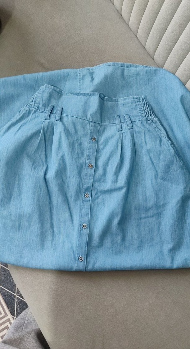 Mavi Uzun Düğmeli Kadın Kot Etek - Görsel 5