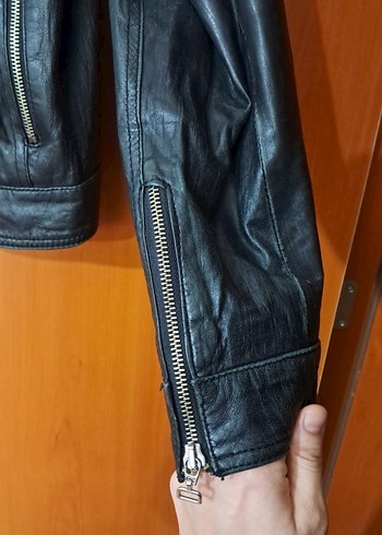 Kadın Siyah Deri Biker Ceket - Görsel 4