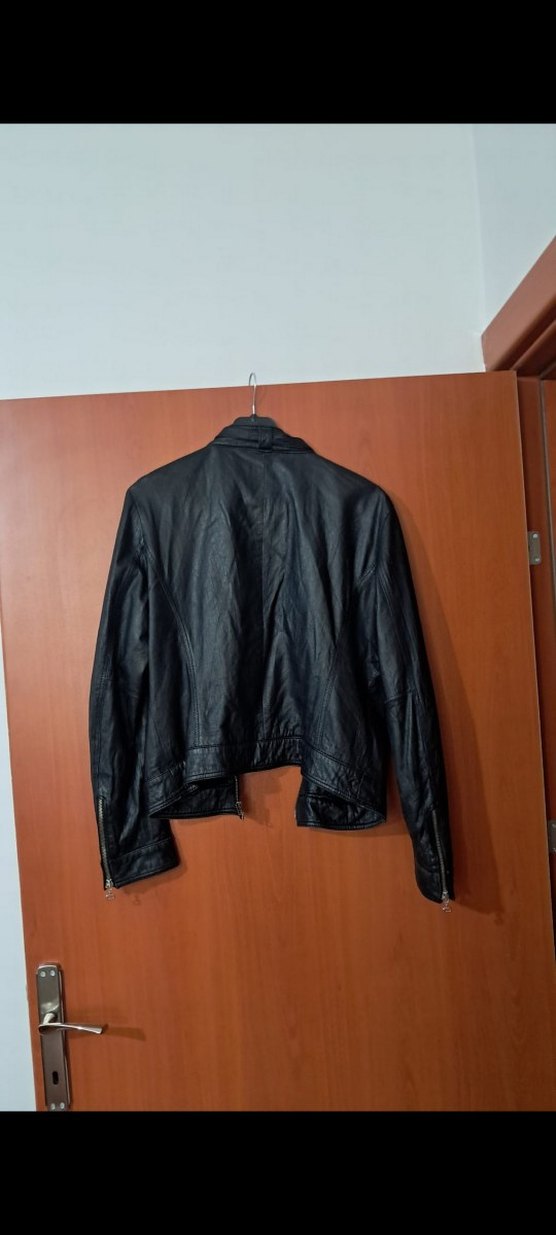 Kadın Siyah Deri Biker Ceket - Görsel 3