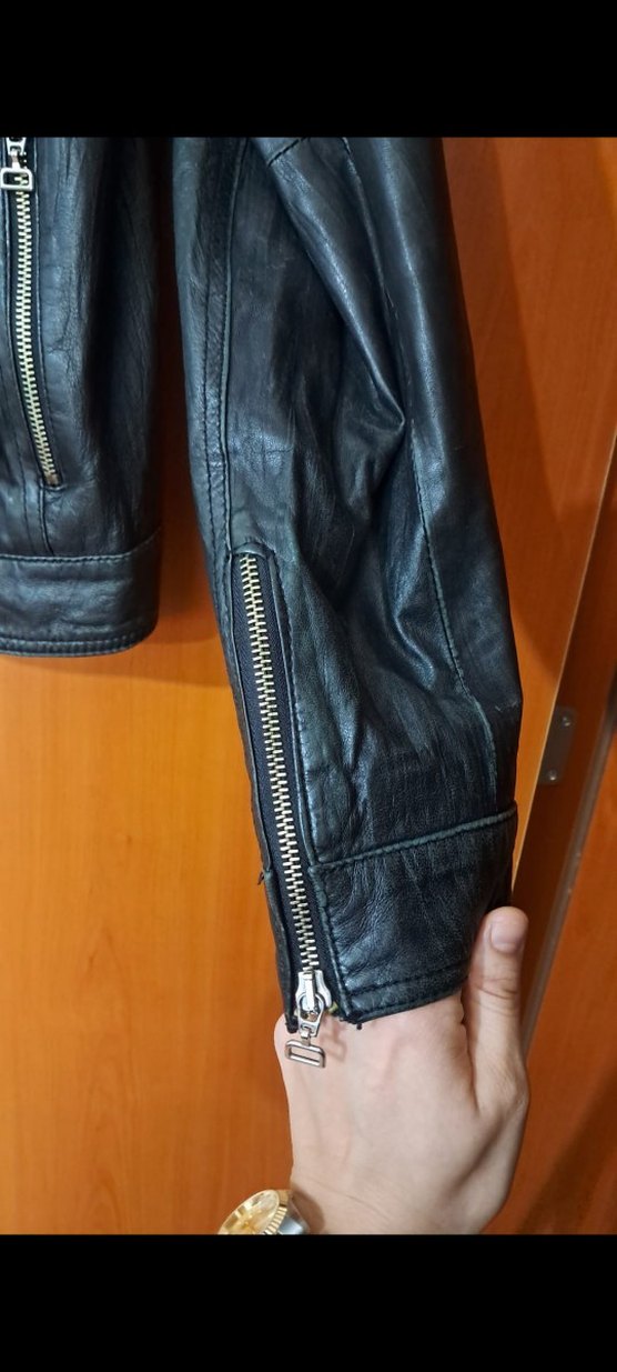 Kadın Siyah Deri Biker Ceket - Görsel 4