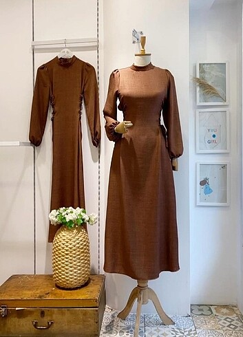 Diğer Faya Butik Yanları Bağcıklı Kahverengi Elbise