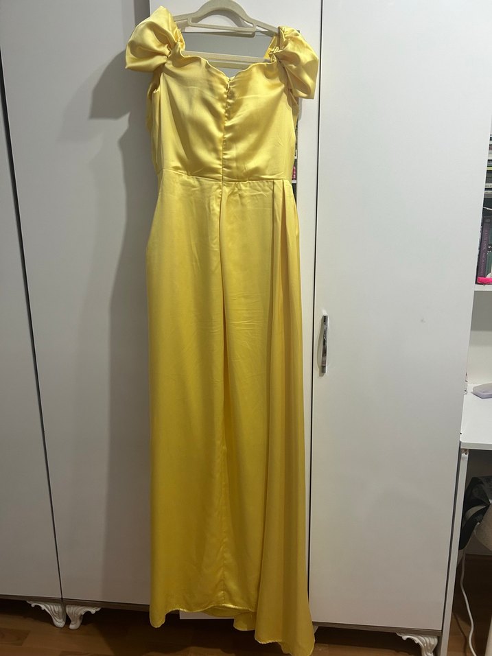 Düşük Omuz Drapeli Uzun Abiye Elbise - Görsel 4