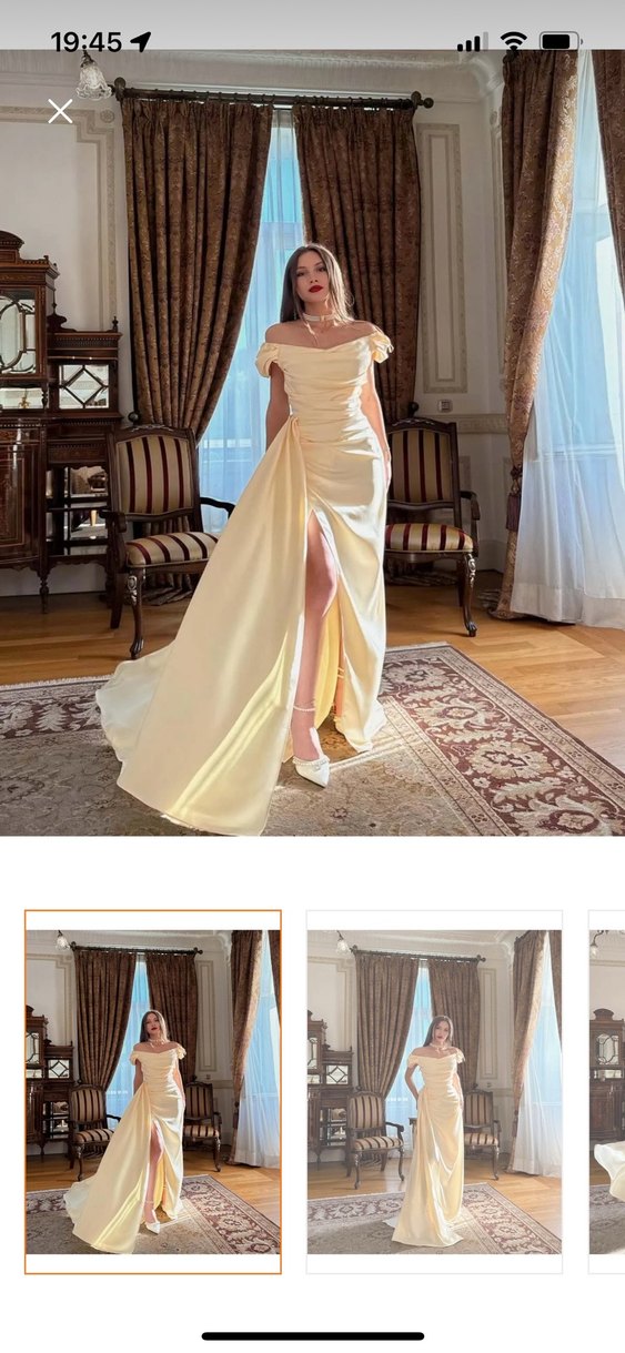 Düşük Omuz Drapeli Uzun Abiye Elbise - Görsel 2