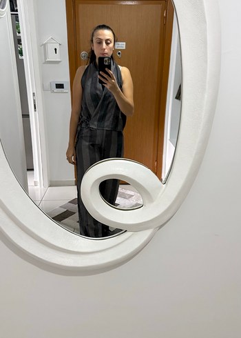 Gri Çizgili Kolsuz Kadın Takım - Görsel 5