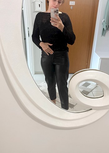 Siyah Kadın Deri Cigarette Pantolon - Görsel 3