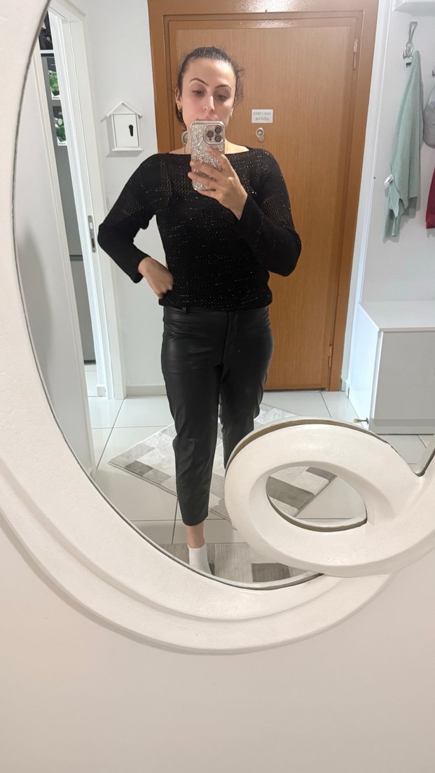 Siyah Kadın Deri Cigarette Pantolon - Görsel 4