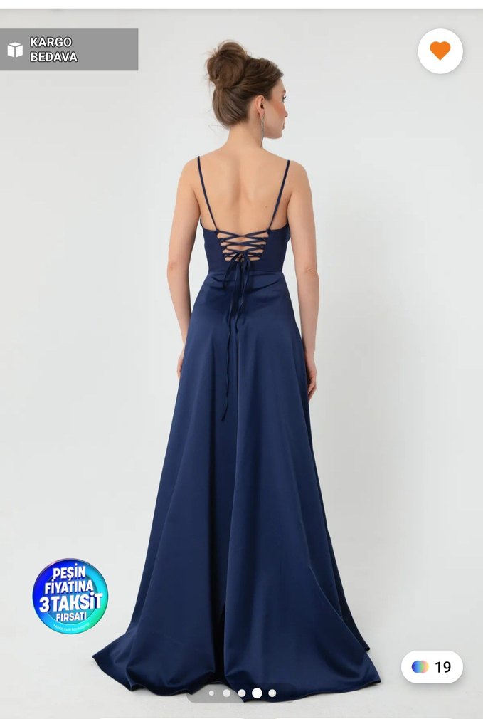 Lacivert Drapeli Uzun Abiye Elbise - Görsel 2