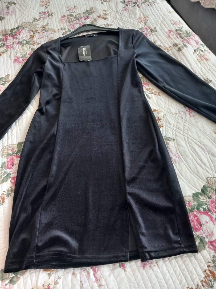 Siyah Uzun Kollu V Yaka Gotik Mini Elbise - Görsel 3