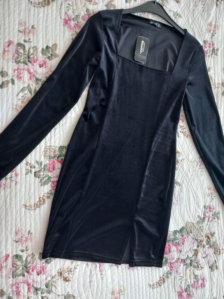 Siyah Uzun Kollu V Yaka Gotik Mini Elbise - Görsel 2