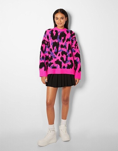 Bershka Pembe leopar kazak