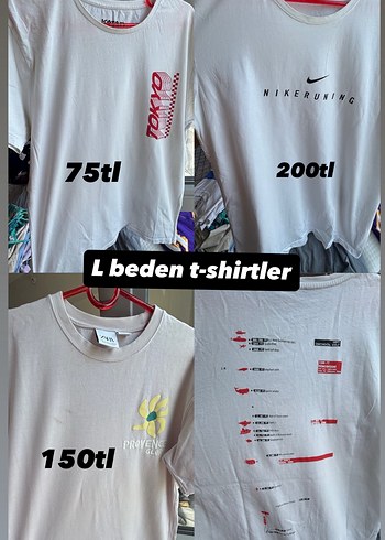 Beyaz Baskılı 4 Tişört L Beden