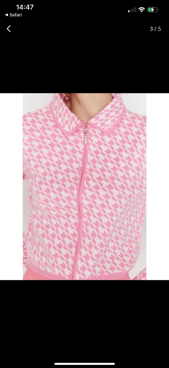 Şık Pembe Crop Yaka Uzun Kol Kazayağı Triko Hırka - Görsel 3