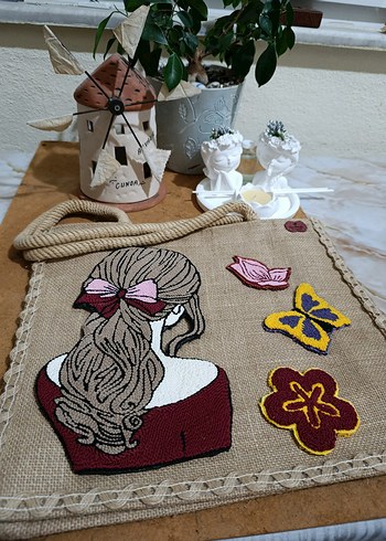 Beden camel Renk nakışlı bohem plaj çantası