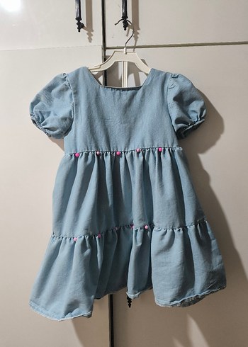 Kız Çocuk Açık Mavi Denim Fırfırlı Elbise