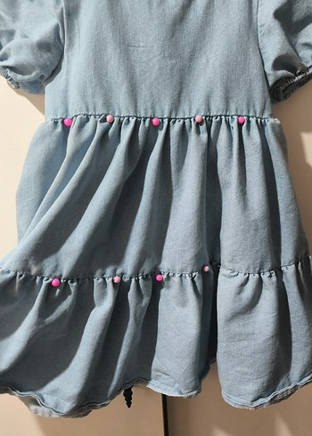 24-36 Ay Beden Kız Çocuk Açık Mavi Denim Fırfırlı Elbise