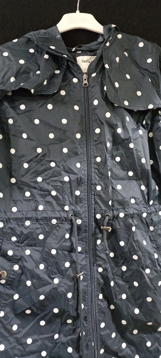 Lacivert Puantiyeli Uzun Kadın Yağmurluk - Görsel 2