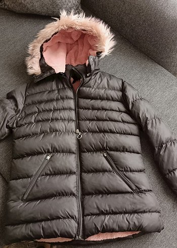 Kürk Detaylı Siyah Çocuk Kışlık Mont - Görsel 3