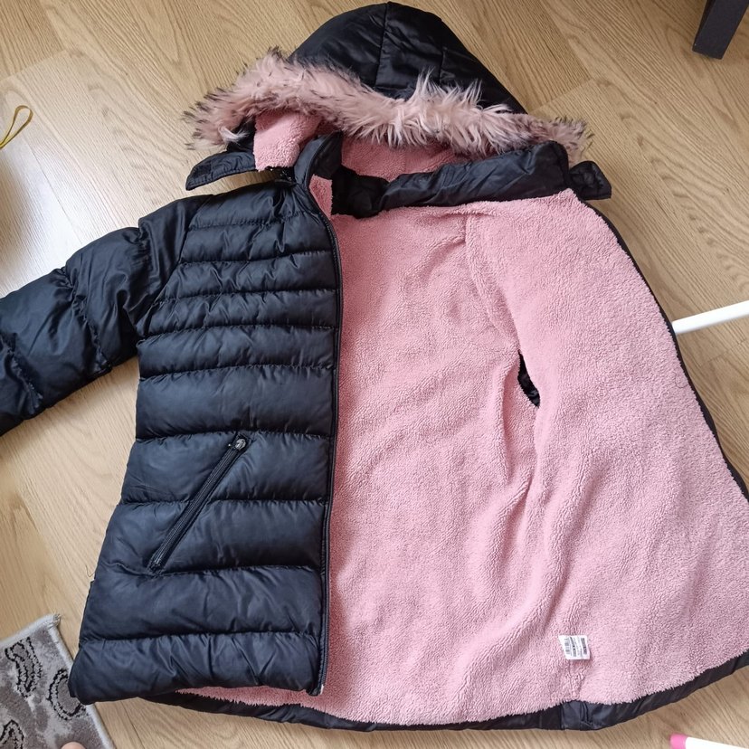 Kürk Detaylı Siyah Çocuk Kışlık Mont - Görsel 2