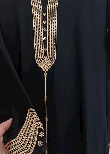 İşlemeli Drapeli Siyah Uzun Kadın Umre elbisesi - Görsel 2