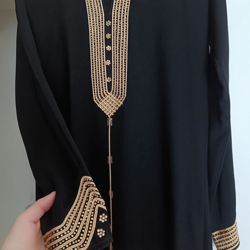 İşlemeli Drapeli Siyah Uzun Kadın Umre elbisesi - Görsel 2