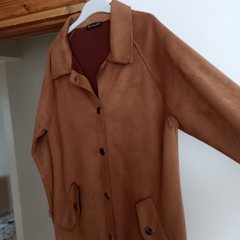 Kadın Kahverengi Süet Uzun Trençkot - Görsel 2