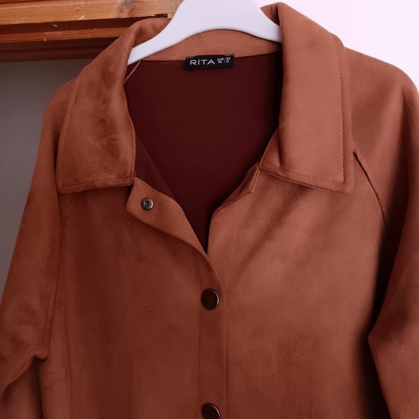 Kadın Kahverengi Süet Uzun Trençkot - Görsel 3