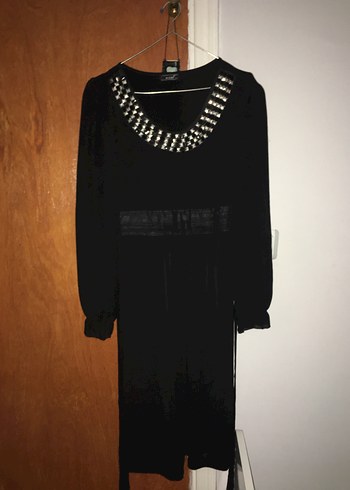 Uzun Kollu Siyah Midi Giyimli Elbise - Görsel 5