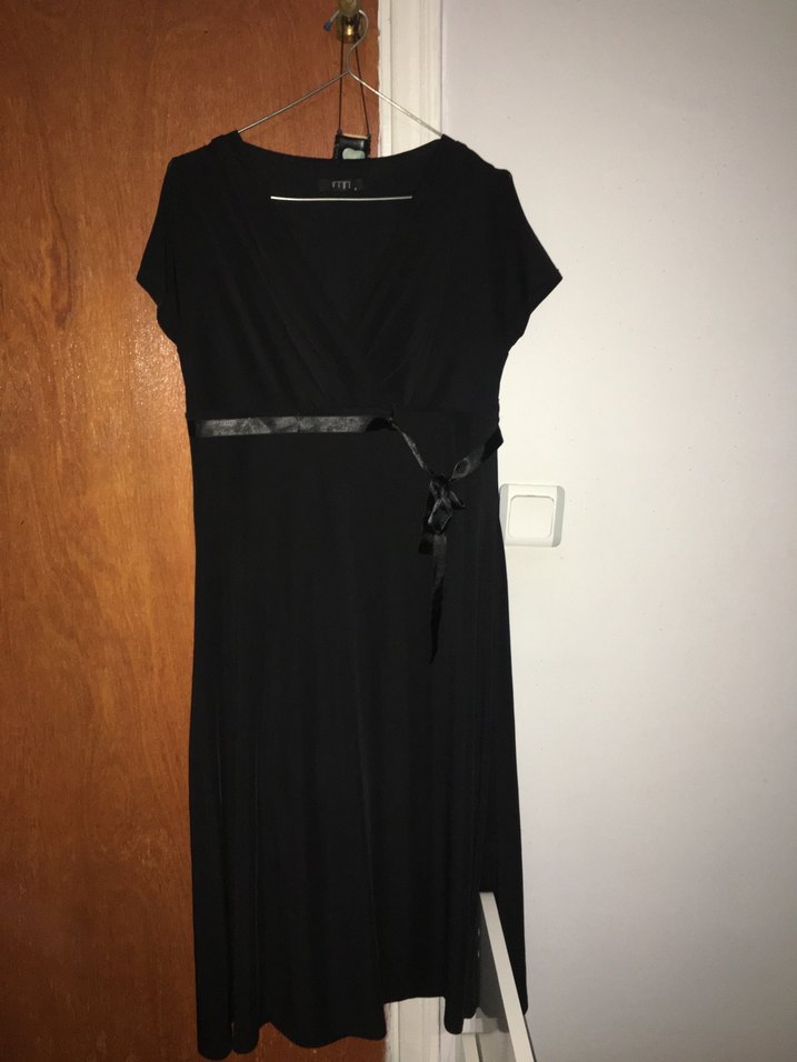 Siyah Kemerli Midi V Yaka Kadın Elbise - Görsel 4