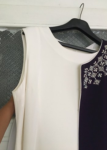 Mor Nakışlı Uzun Kadın Elbise - Görsel 6