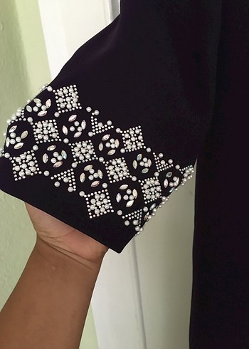 Mor Nakışlı Uzun Kadın Elbise - Görsel 4