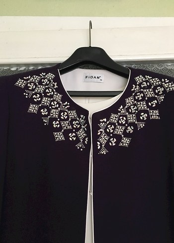 Mor Nakışlı Uzun Kadın Elbise - Görsel 3