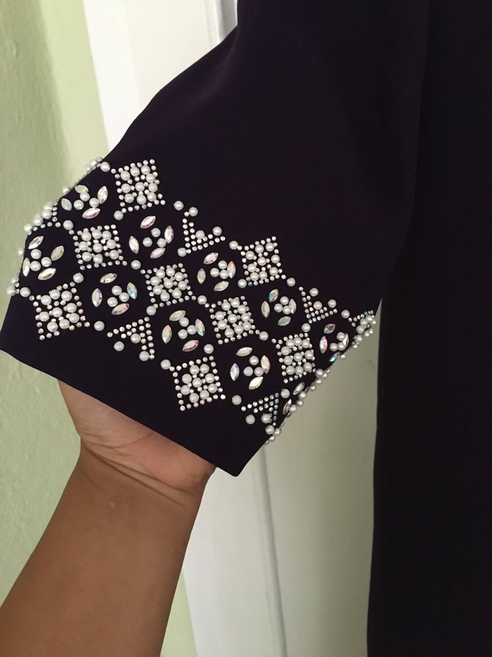 Mor Nakışlı Uzun Kadın Elbise - Görsel 4