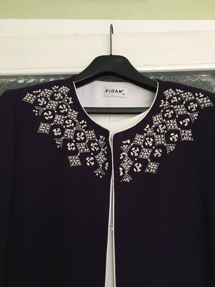 Mor Nakışlı Uzun Kadın Elbise - Görsel 3