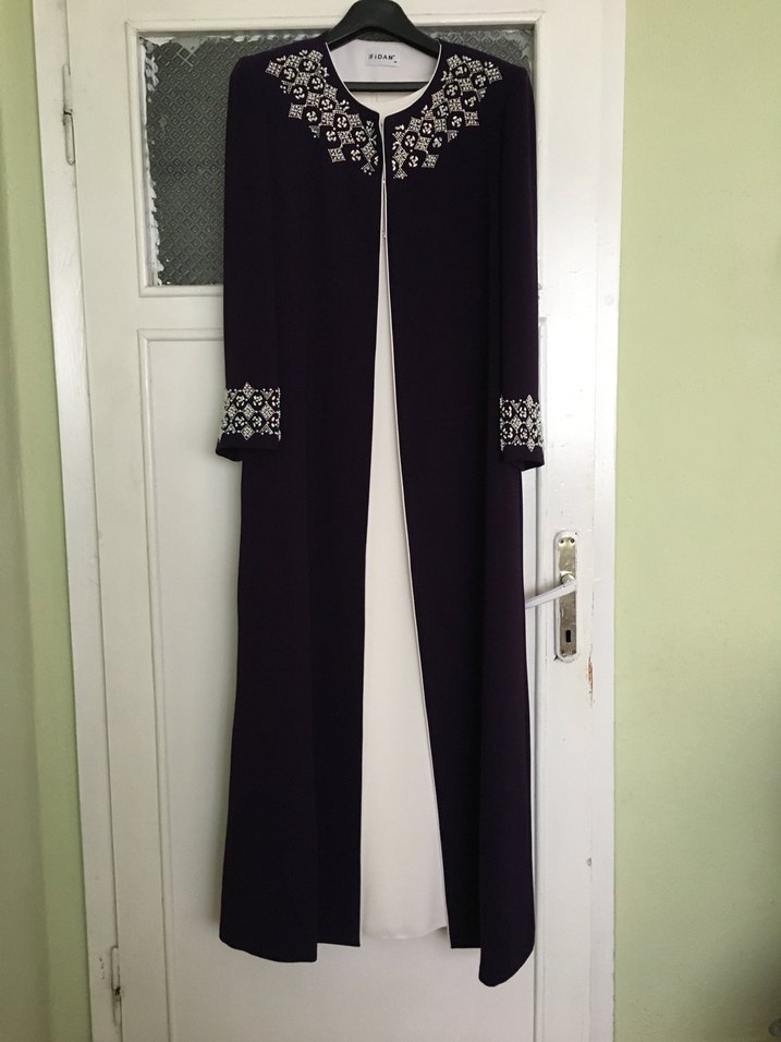 Mor Nakışlı Uzun Kadın Elbise - Görsel 2