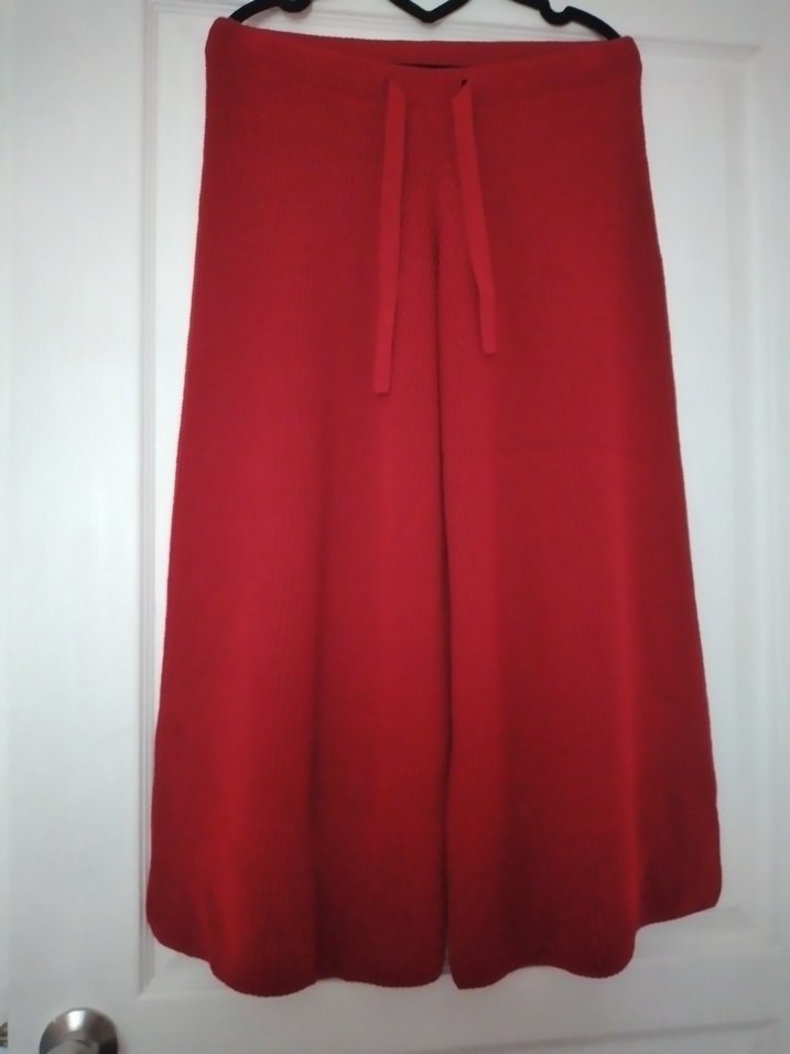 Kırmızı Örgü Salaş Kadın Pantolon - Görsel 3