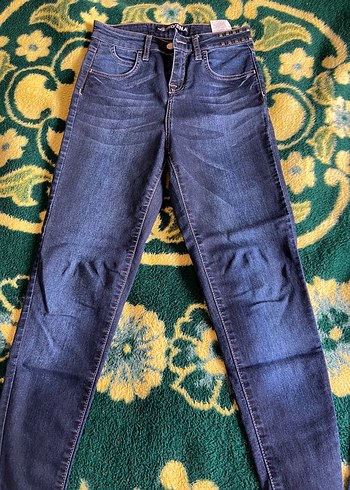 Kadın Mavi Parlak vena jean - Görsel 2