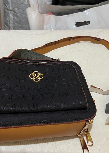 Deri Baskılı Kahverengi Fermuarlı Kadın Çanta - Görsel 2