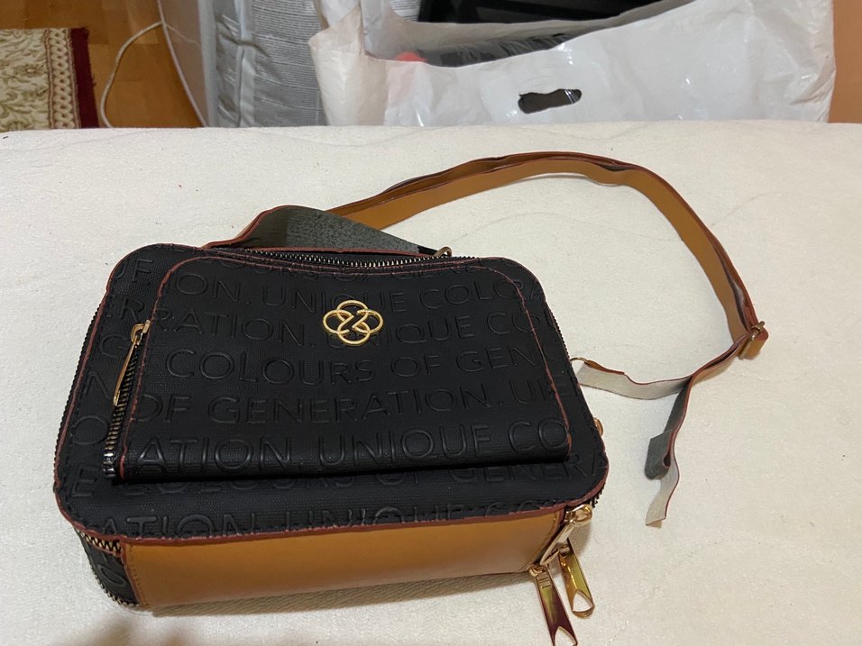 Deri Baskılı Kahverengi Fermuarlı Kadın Çanta - Görsel 2