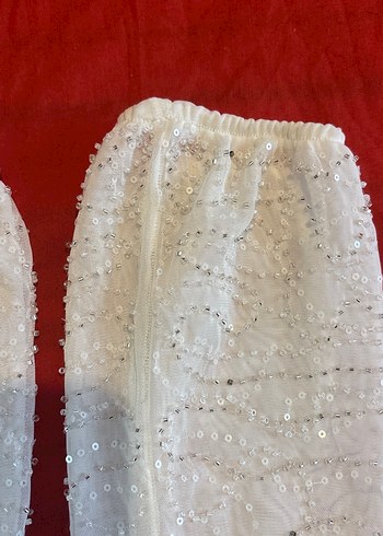 Beyaz Parlak Drapeli Kadın Eldiveni - Görsel 2