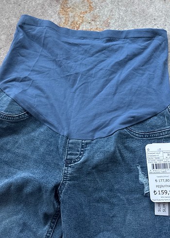 Gri Bel Bantlı Hamile Kot Pantolon - Görsel 3