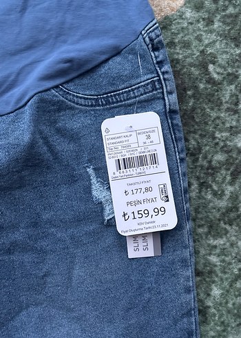 Gri Bel Bantlı Hamile Kot Pantolon - Görsel 2