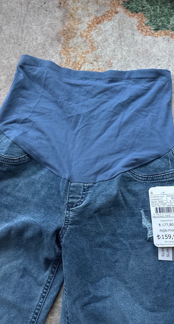 Gri Bel Bantlı Hamile Kot Pantolon - Görsel 3