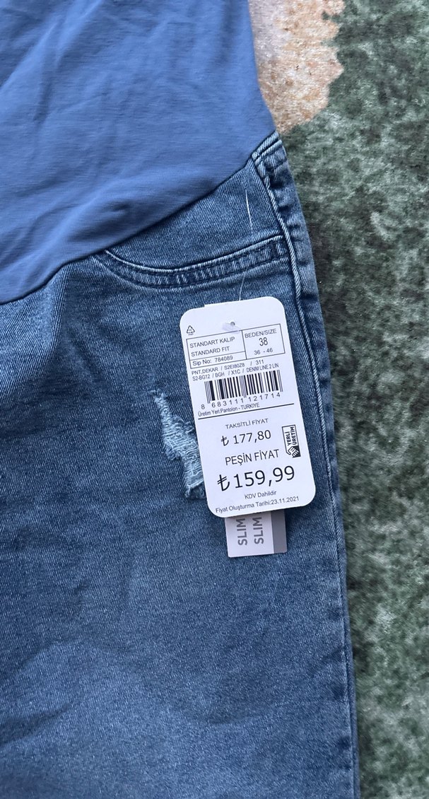 Gri Bel Bantlı Hamile Kot Pantolon - Görsel 2