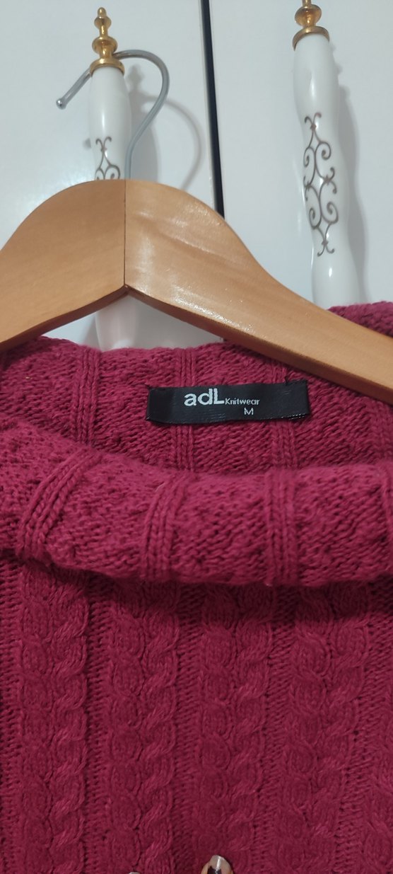 Bordo Yüksek Yaka Örgü Kadın Kazak - Görsel 2