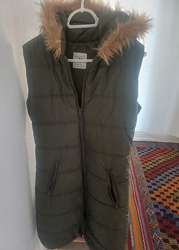 Kürk Detaylı haki yeşili Midi Kadın Yelek - Görsel 2