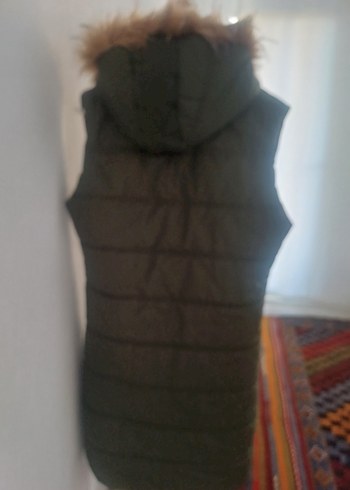 Kürk Detaylı haki yeşili Midi Kadın Yelek - Görsel 3